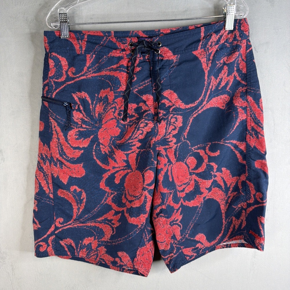 Patagonia Board Shorts Men 34 Blue Red Floral Swim Trunks Nylon